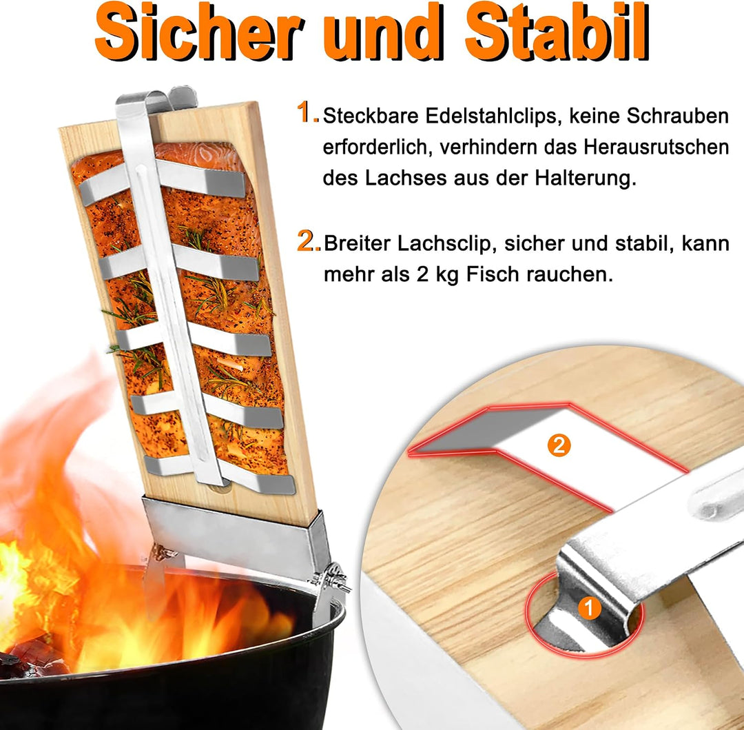 AufuN Flammlachsbretter, 4X Räucherbrett aus Zedernholz, mit 5 Stufen einstellbar Stabiler Edelstahl