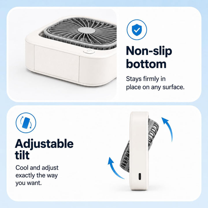 Silvergear® Tragbarer Tischventilator | USB-C Aufladung | 3 Geschwindigkeiten | 600 mAh Akku | Für B