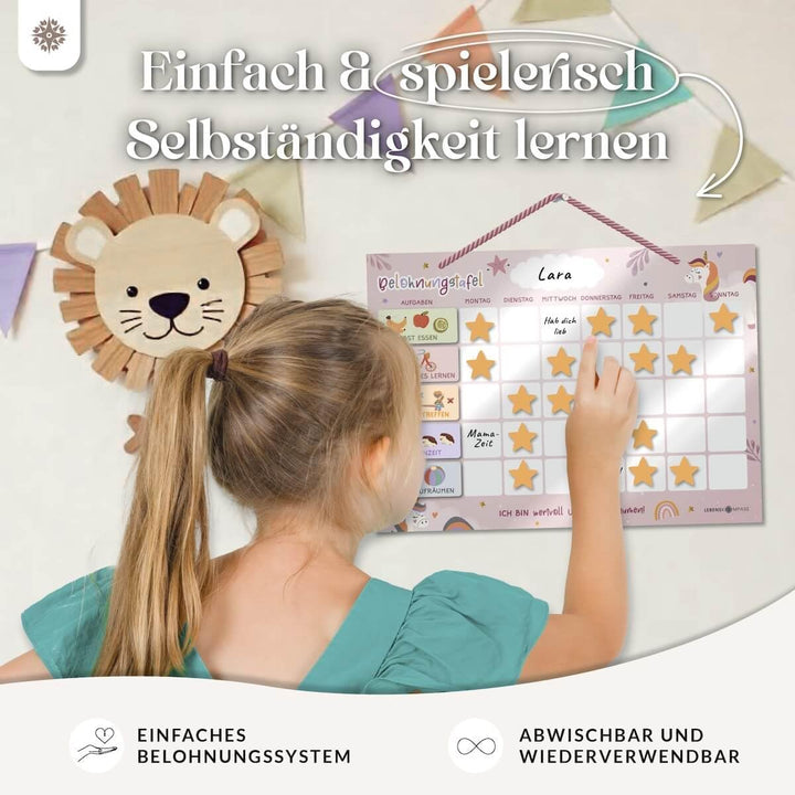 Lebenskompass® Belohnungstafel Kinder Rosa - Abwischbare Whiteboard-Tafel mit Aufhängeband - Belohnu