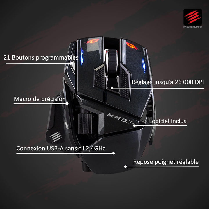 MAD CATZ M.M.O. 7+ Gaming-Maus MMO Kabelgebunden &amp; Kabellos – 21 programmierbare Eingänge – 5D-Schal