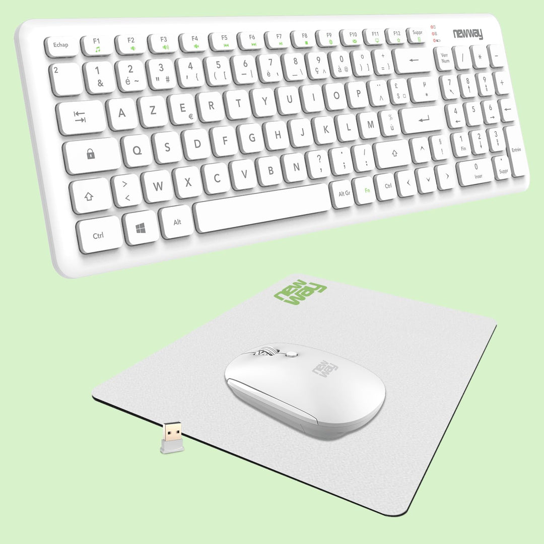 NEWWAY RF01 Kabellose Tastatur mit Pad – Französische kabellose Tastatur (AZERTY) 97 Tasten 13 Multi