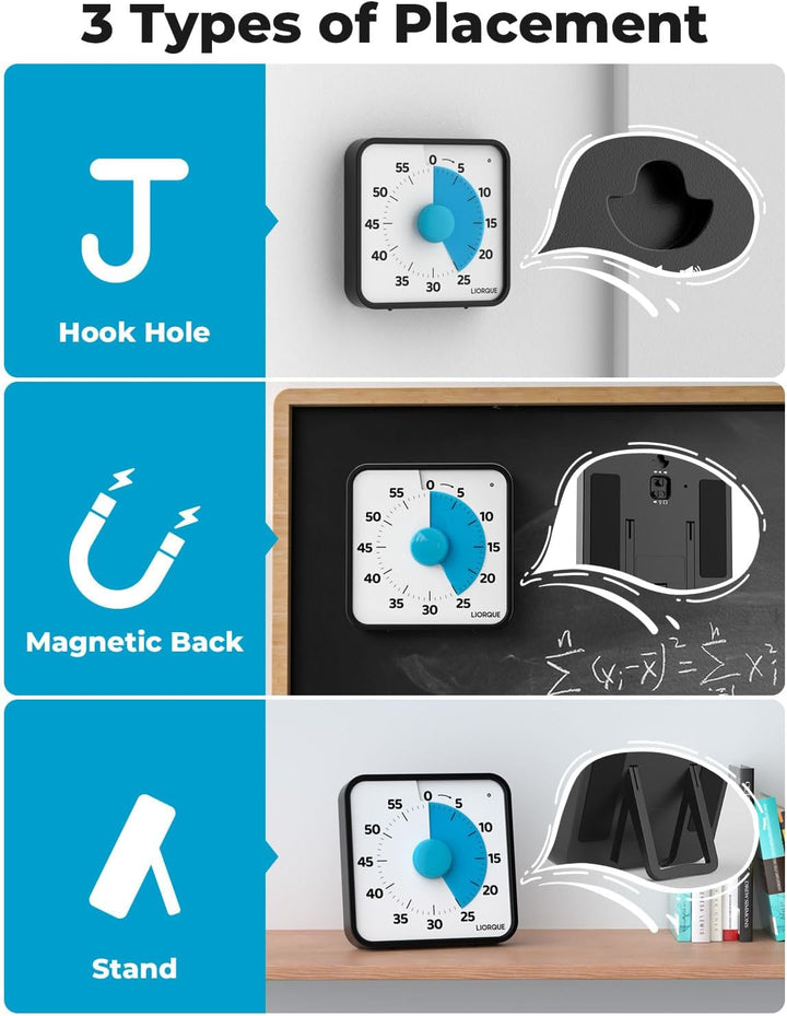 LIORQUE 19cm Visueller Timer 60 Minuten Countdown Timer XL Dunkelblau, XL Dunkelblau