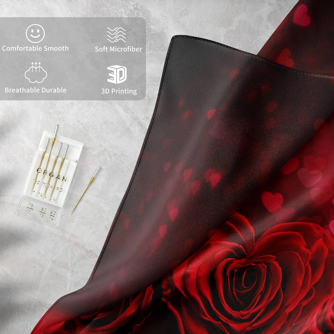 Bettwäsche 3D Rot Rose Bettbezug Set mit Reissverschluss und 2 Kissenbezug, Mikrofaser Kreative Rose