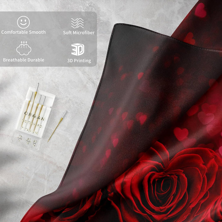 Bettwäsche 3D Rot Rose Bettbezug Set mit Reissverschluss und 2 Kissenbezug, Mikrofaser Kreative Rose