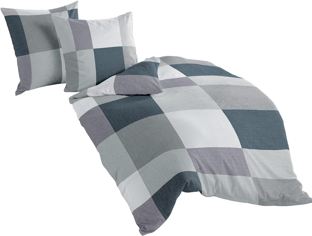 Bierbaum Bettwäsche 6520, Mako-Satin, Made in Germany, silber 13, 135x200 + 80x80 cm 135x200 Kariert