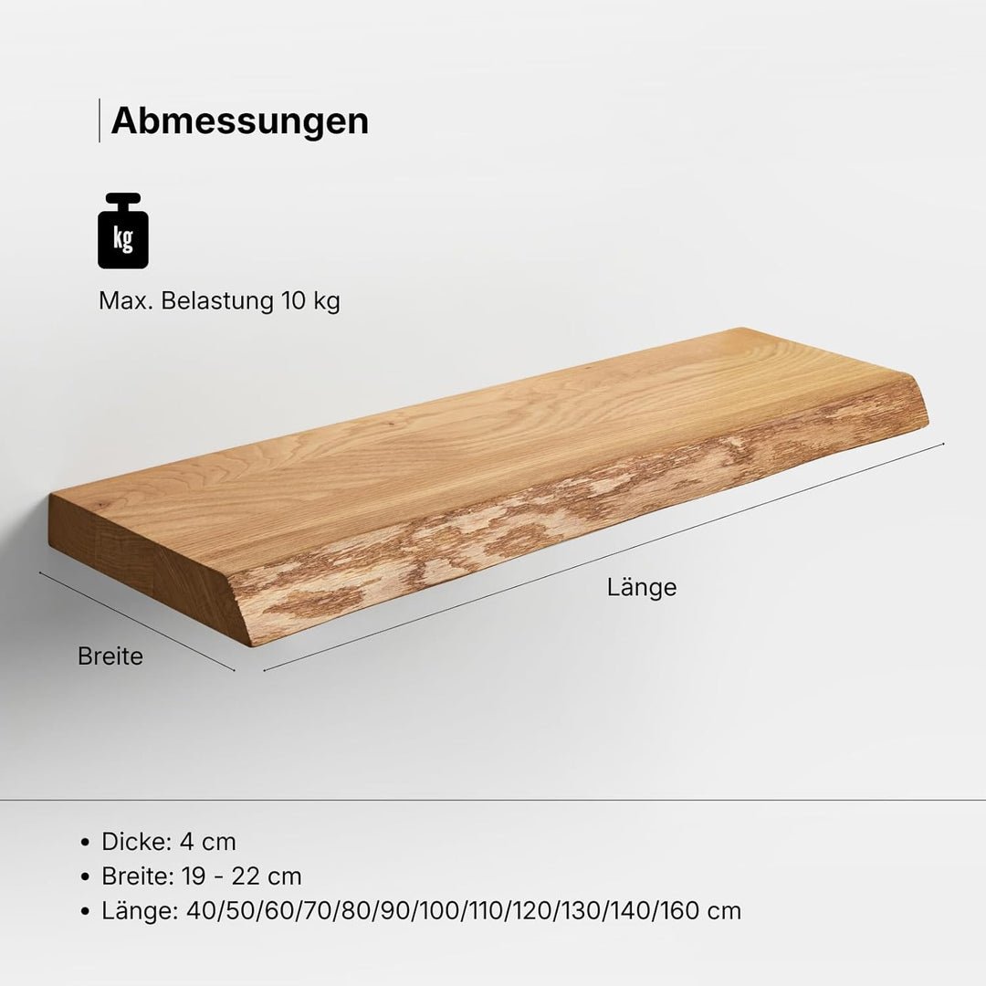 1 Original BestLoft® Wandregal Ruby mit Baumkante aus Eiche Wandboard (50cm) Baumkante 50cm, Baumkan