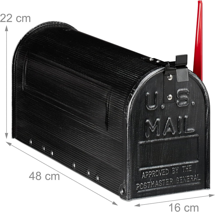 Relaxdays US Briefkasten, Vintage, US Mail, Zeitungsfach, gross, HBT: 22 x 16 x 48 cm, Fahne rot, St