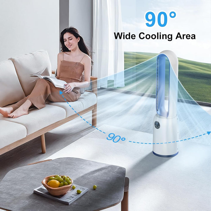 Turmventilator ohne Flügel 88cm – geräuschloser Standventilator mit 55W Motor, LED-Touchscreen & Fer