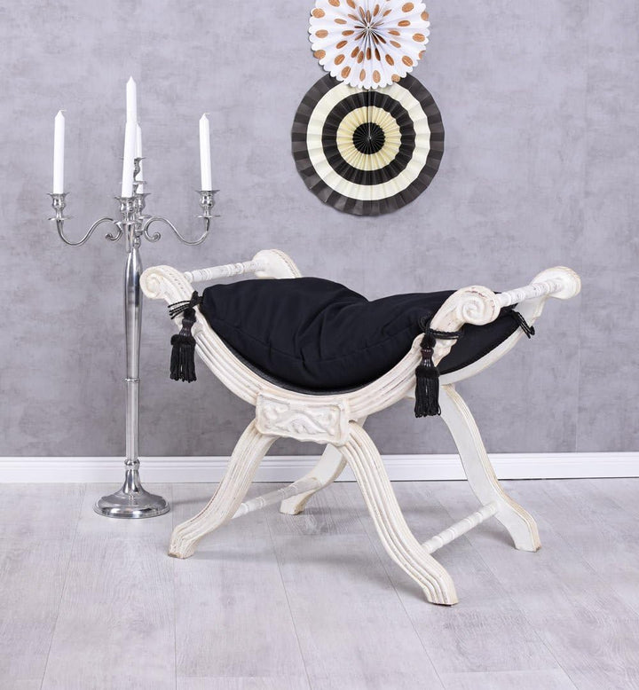 Sitzgondel Barock Hocker Shabby Chic Sitzbank Polsterbank Schwarz Weiss cat350k49 Palazzo Exklusiv