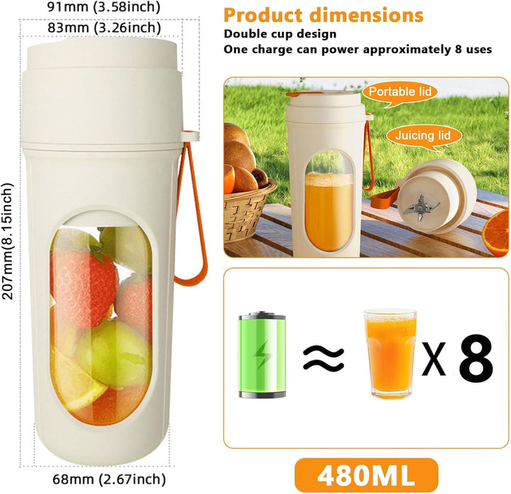 Smoothie Maker to Go, 450ml Tragbarer Mixer, Portable Blender mit 12-Klingen Edelstahl, Mini Mixer f