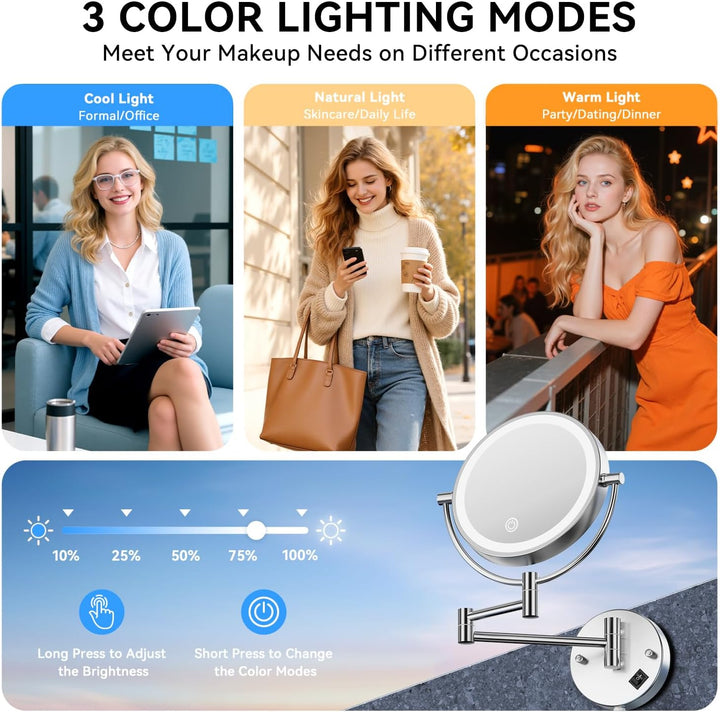 Auxmir Kosmetikspiegel mit LED Beleuchtung 1X/30X Vergrösserung, Dimmbarer Schminkspiegel mit Touchs
