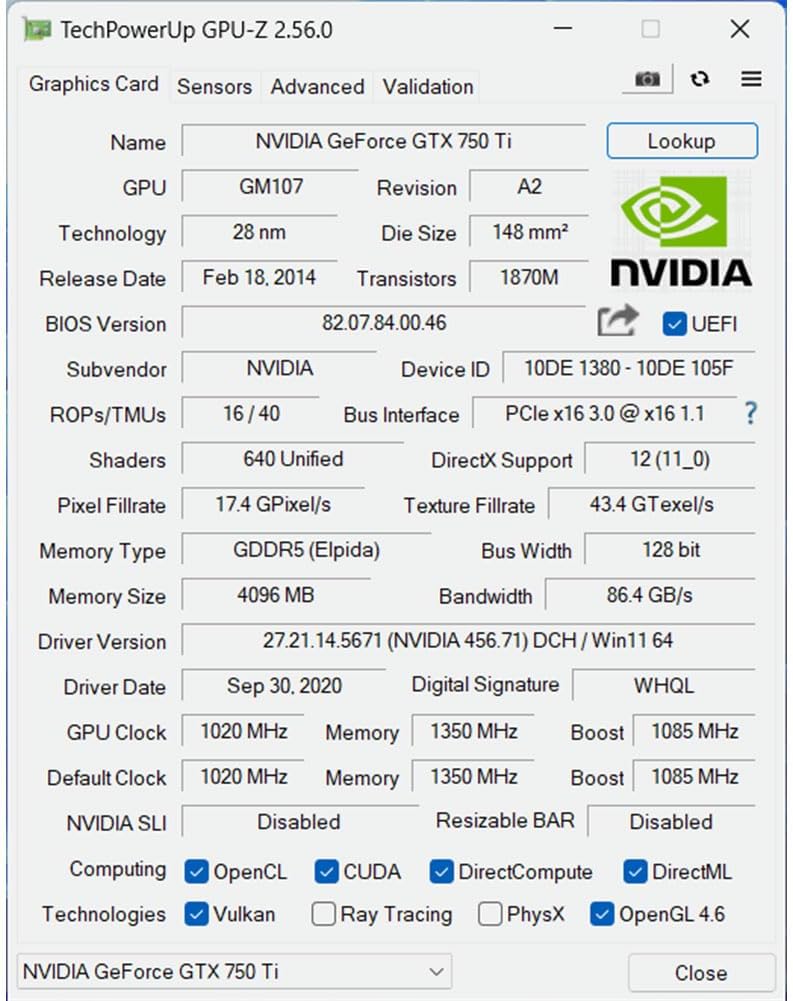 SAPLOS GTX 750 Ti Grafikkarte 4GB 128-bit, HDMI, VGA, DVI-D, Low Profile Grafikkarten PC, Computer G