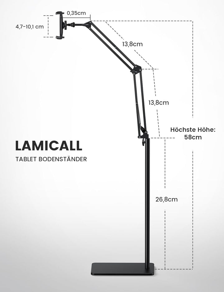 Lamicall Tablet Bodenständer, Tablet Halteung Boden - [Flexibl Höhen- & Winkelverstellbar] Verstellb