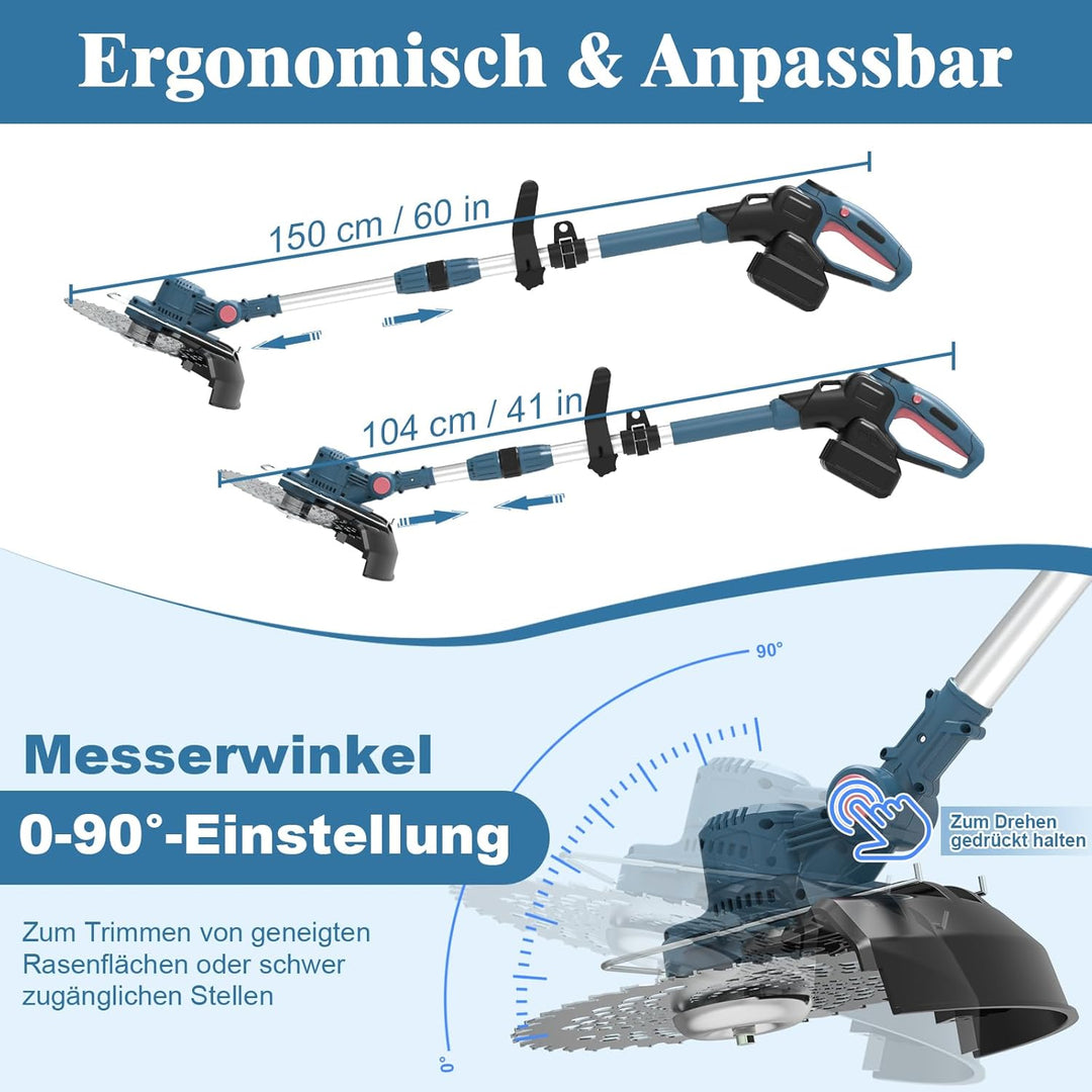 Rasentrimmer mit Akku, Akku Rasentrimmer für Makita-Akkus mit 5 Klingentypen und 2X4.0Ah Akku, 21V B