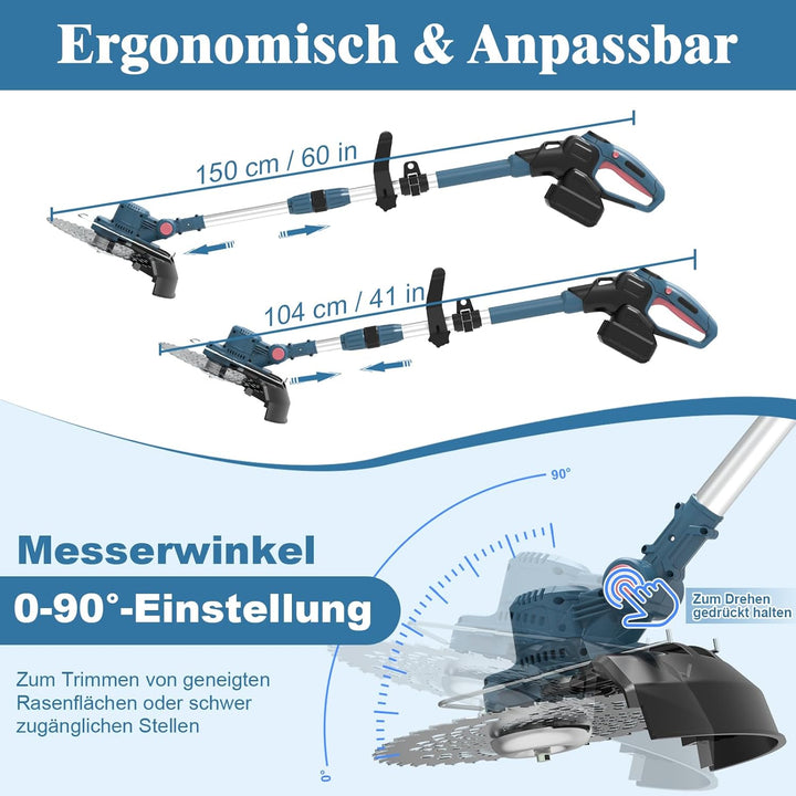 Rasentrimmer mit Akku, Akku Rasentrimmer für Makita-Akkus mit 5 Klingentypen und 2X4.0Ah Akku, 21V B