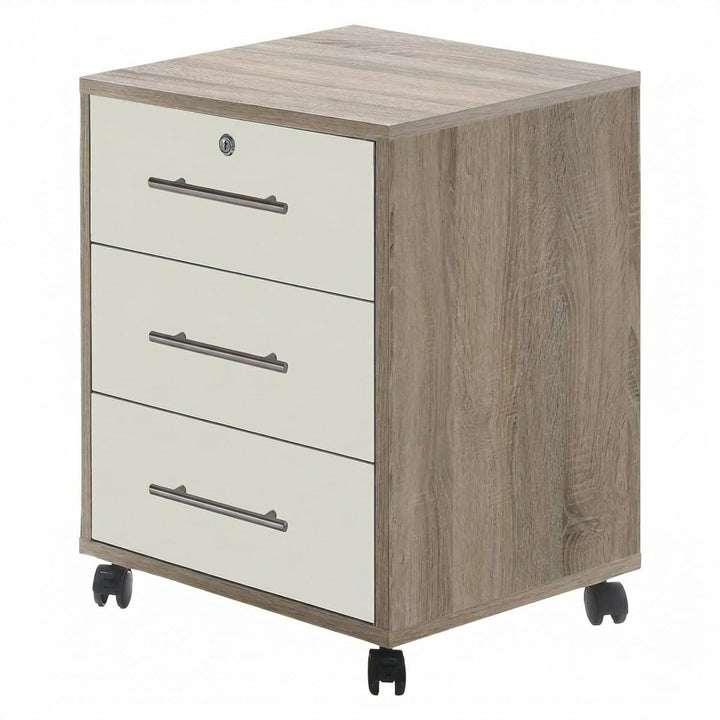 moebel-dich-auf Rollcontainer TABOR in Eiche Sonoma weiss matt 3 Schubkästen 44,1 cm breit, Rollcont