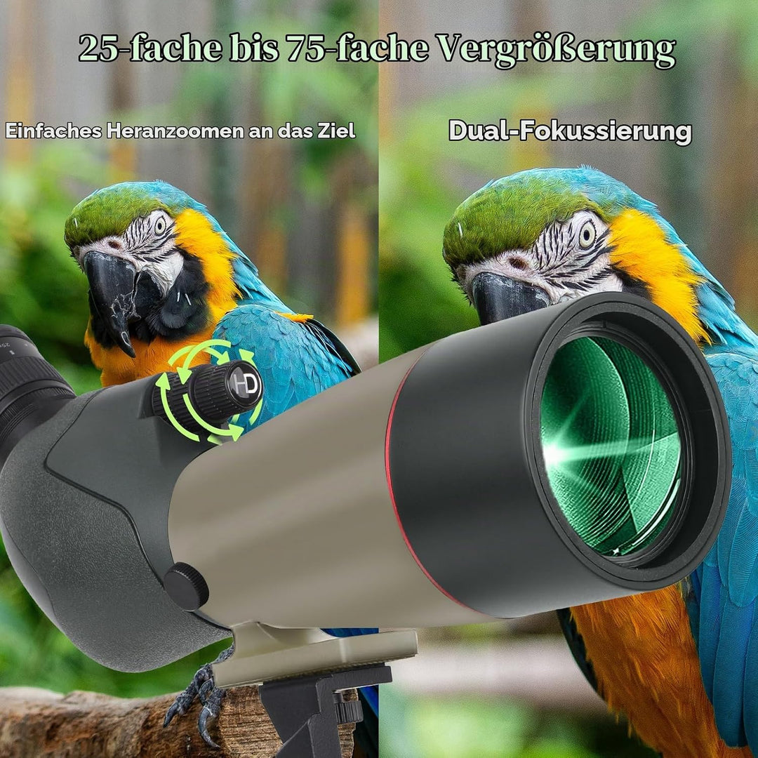 25-75X70 Spektiv für Zielschiessen - HD Spektiv mit Stativ Tragetasche &amp; Smartphone Halterung - BAK4