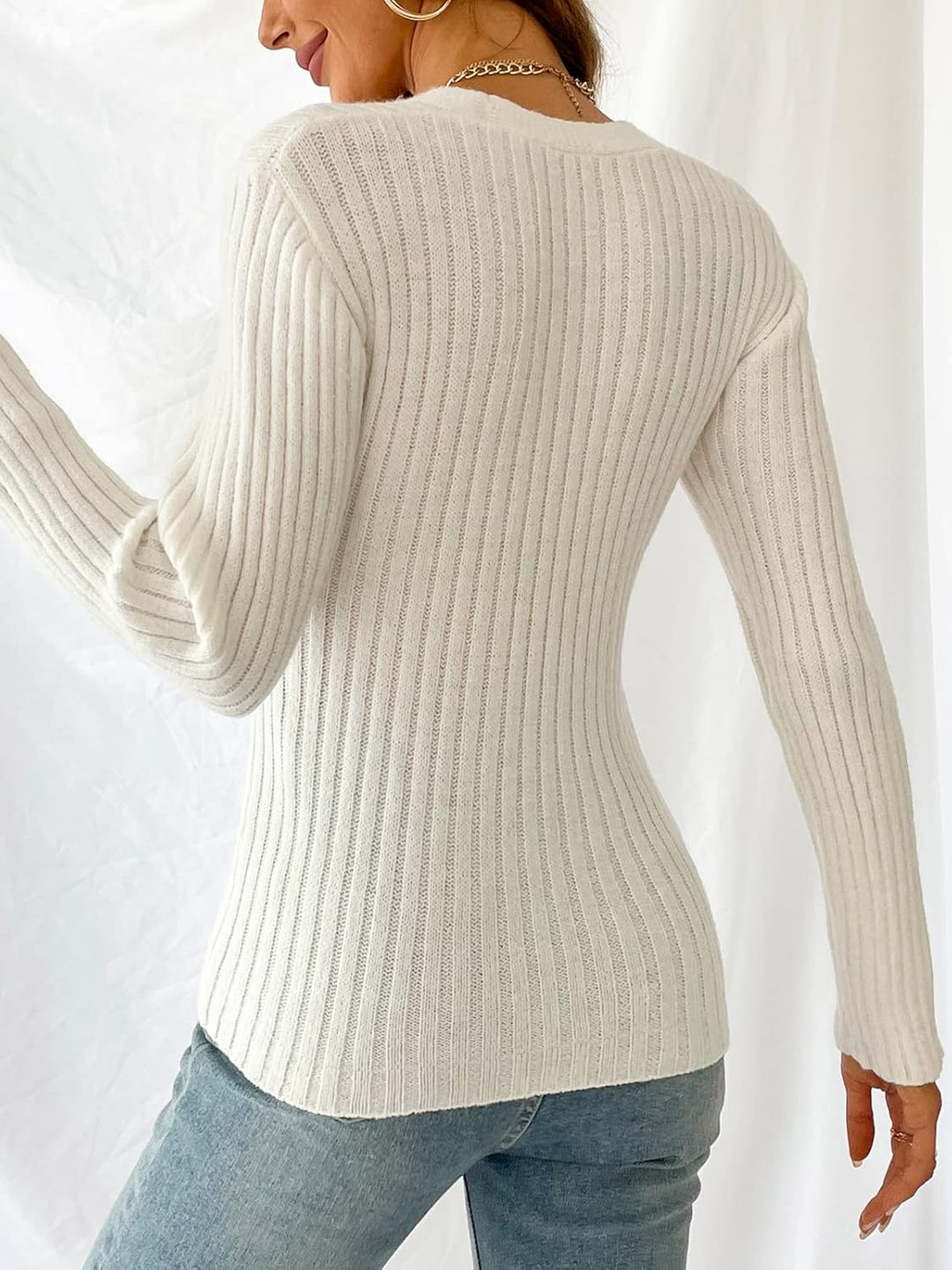CUPSHE Damen Strickpullover V-Ausschnitt Wickeloptik Langarm Crossover Feinstrick Pulli Wickeloberte