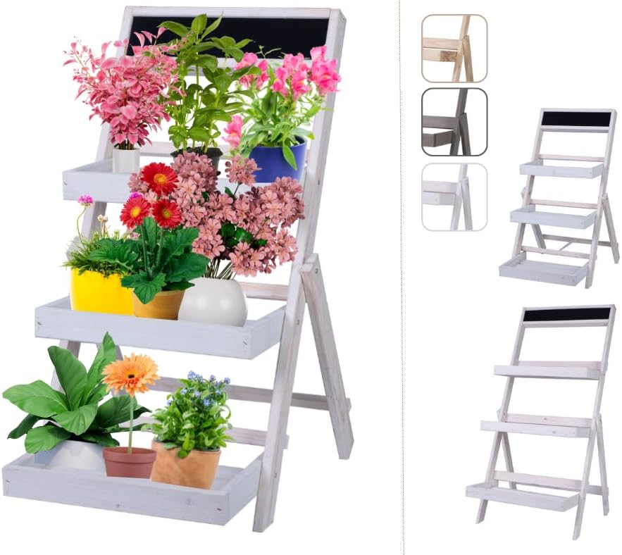 Blumentreppe Blumenregal Etagere Pflanzenregal Holztreppen Garten RDEZ 3 Farben (Weiss), Weiss