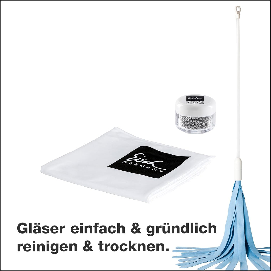 Eisch Glas Reinigungs Set – Müheloses Reinigen und Trocknen von Dekanter, Karaffe oder Flasche mit R