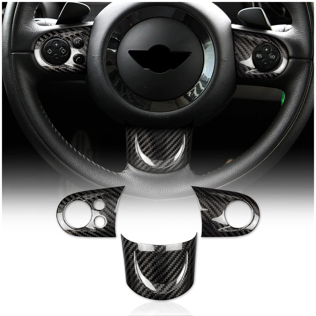 KUNGKIC Kohlefaser-Auto-Lenkrad-Tasten-Aufkleber für Mini Cooper R55 Clubman R56 R57 Zubehör Schwarz
