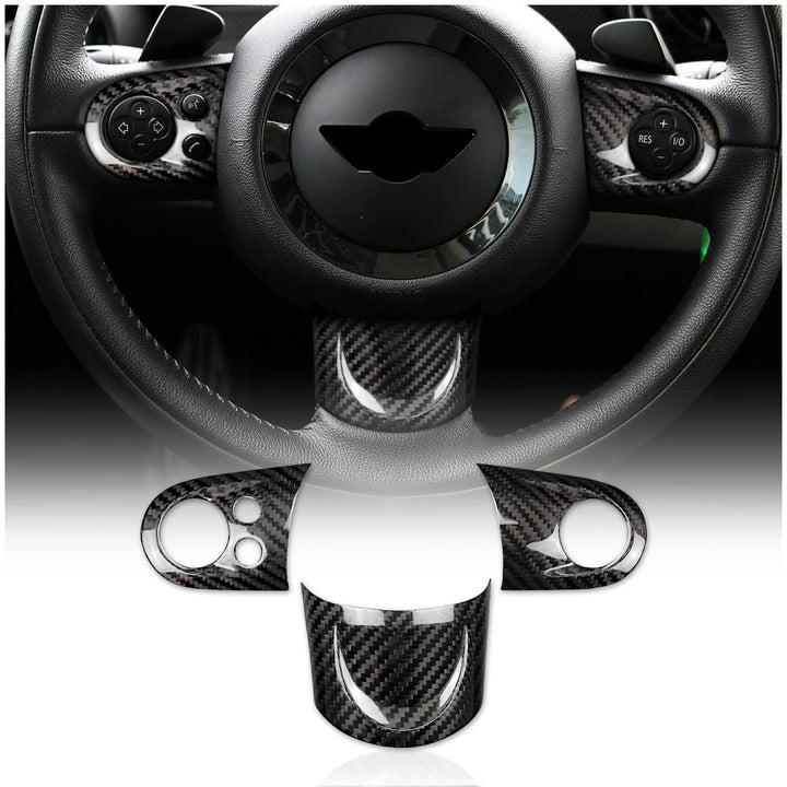 KUNGKIC Kohlefaser-Auto-Lenkrad-Tasten-Aufkleber für Mini Cooper R55 Clubman R56 R57 Zubehör Schwarz