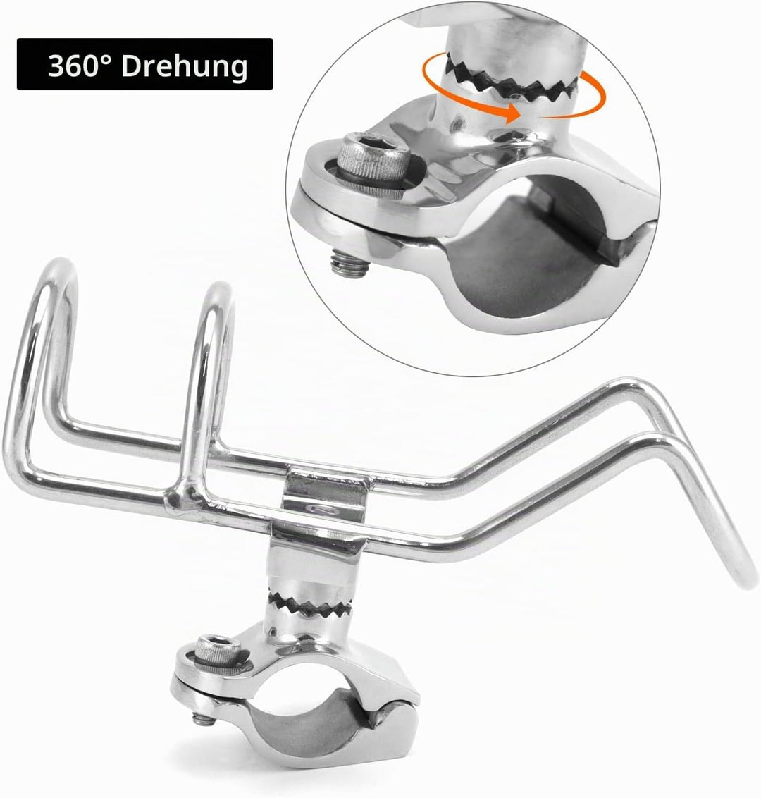 QWORK® 360° Drehbar Angelrutenhalter aus Edelstahl 316 - Klemmung auf 25 mm Schienen - für Boote, Fi