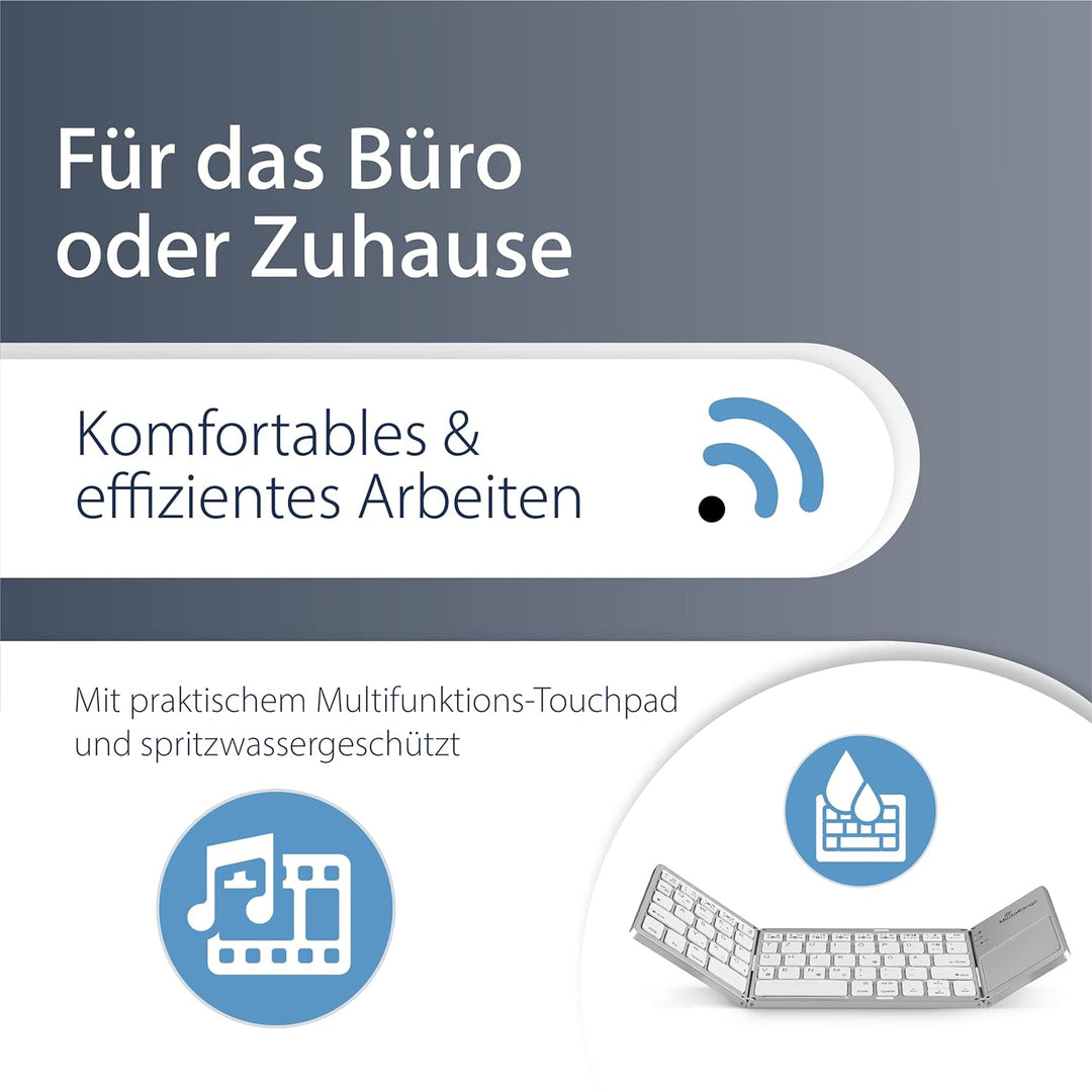 MediaRange kompakte Funk-Tastatur mit 63 Tasten und Touchpad, QWERTZ (DE/AT/CH) Tastaturbelegung, si