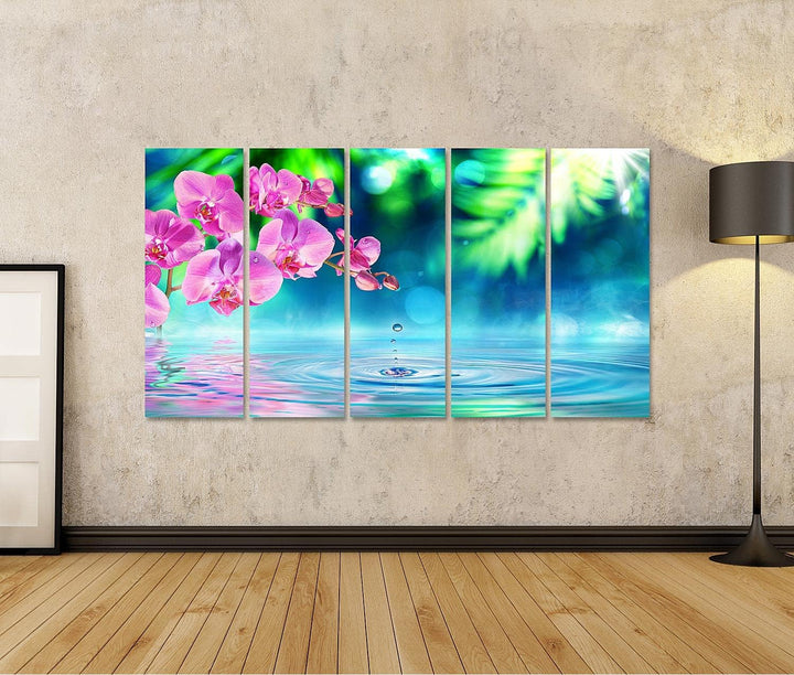 islandburner Bild auf Leinwand Orchidee In Zen Garten Am Teich Bilder Wandbilder Poster Leinwand 160