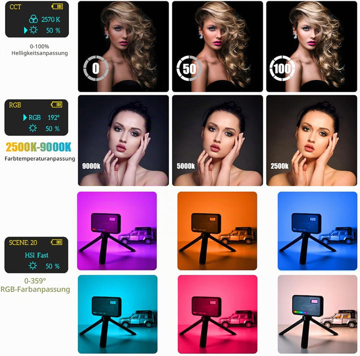 RGB LED Videoleuchte 8W LUXCEO,140 Lampenperlen LED Kamera Licht,USB Wiederaufladbares LED Panel für