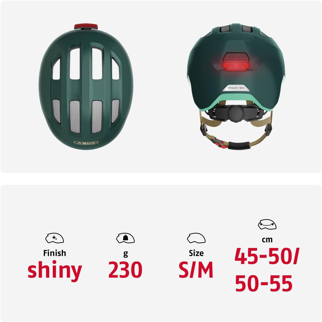 ABUS Kinderhelm Smiley 3.0 ACE LED - Fahrradhelm mit Licht - tiefe Passform & Platz für einen Zopf -
