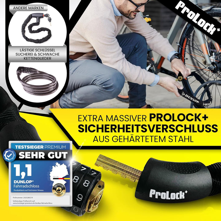 Dunlop Fahrradschloss Zahlenschloss Fahrrad Schloss - Hohe Sicherheit Level 8-100 cm Fahrräder Schlo