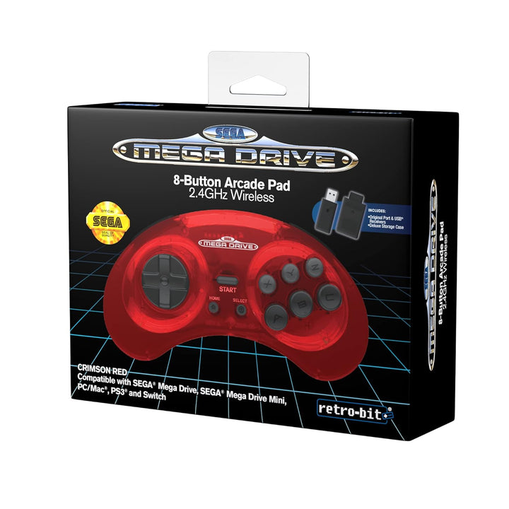 Retro-Bit Sega Mega Drive 2.4 GHz Wireless Controller 8-Button Arcade Pad for Sega Genesis Original/
