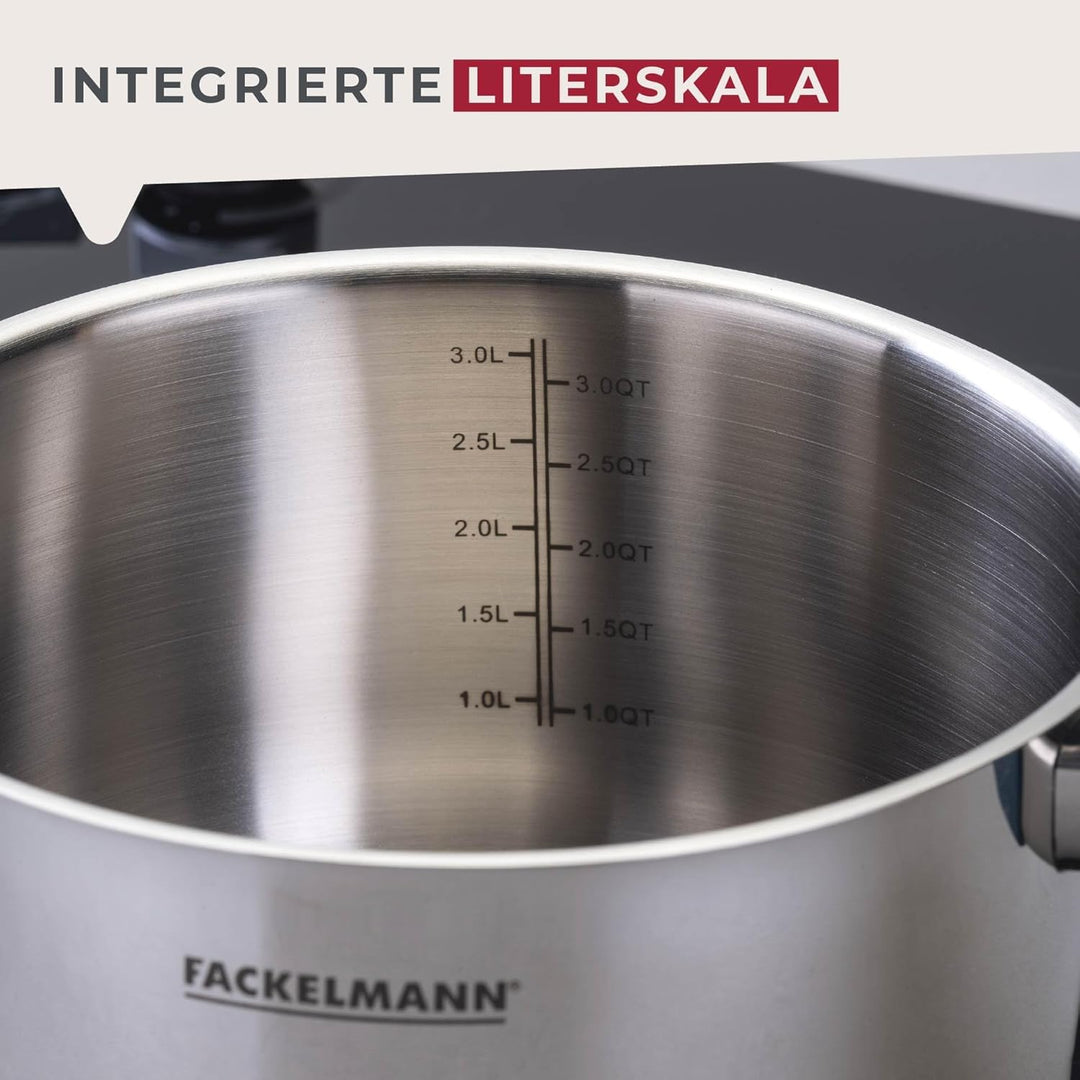 FACKELMANN Kochtopf Essential Ø 20 cm aus Edelstahl, ergonomische Softtouch-Griffe, modernes Design,
