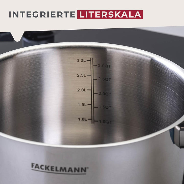 FACKELMANN Kochtopf Essential Ø 20 cm aus Edelstahl, ergonomische Softtouch-Griffe, modernes Design,