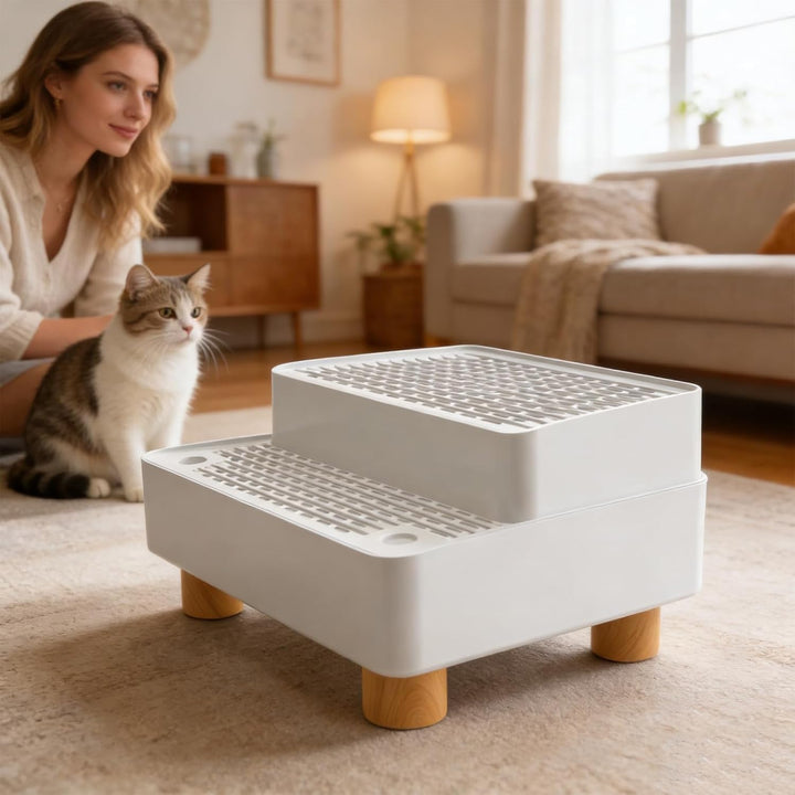 Katzenklo Treppe Doppelstufig: Katzentreppe Für Katzentoilette Mit Filterfunktion, rutschfeste Katze