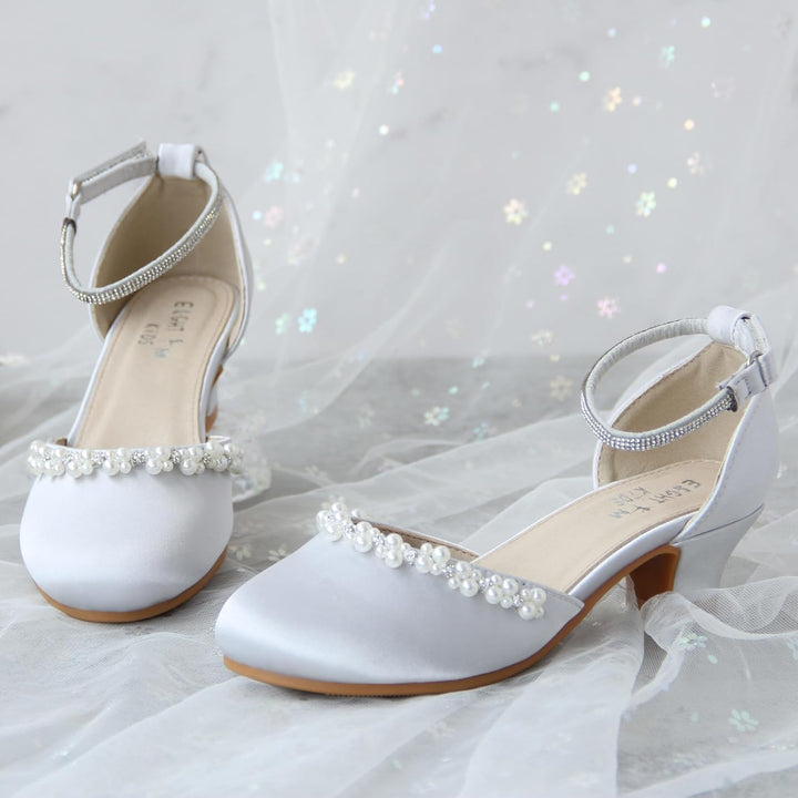 EIGHT KM - Mädchen High Heel Kleid Schuhe - Glattes Seidenperle - Prinzessin Hochzeit Schuhe Party P