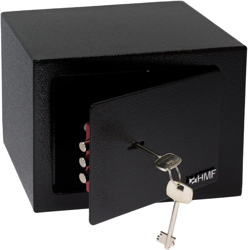 HMF 49216-02 Safe Tresor klein mit Schlüssel, Möbeltresor | 23 x 17 x 17 cm | Schwarz, Schwarz