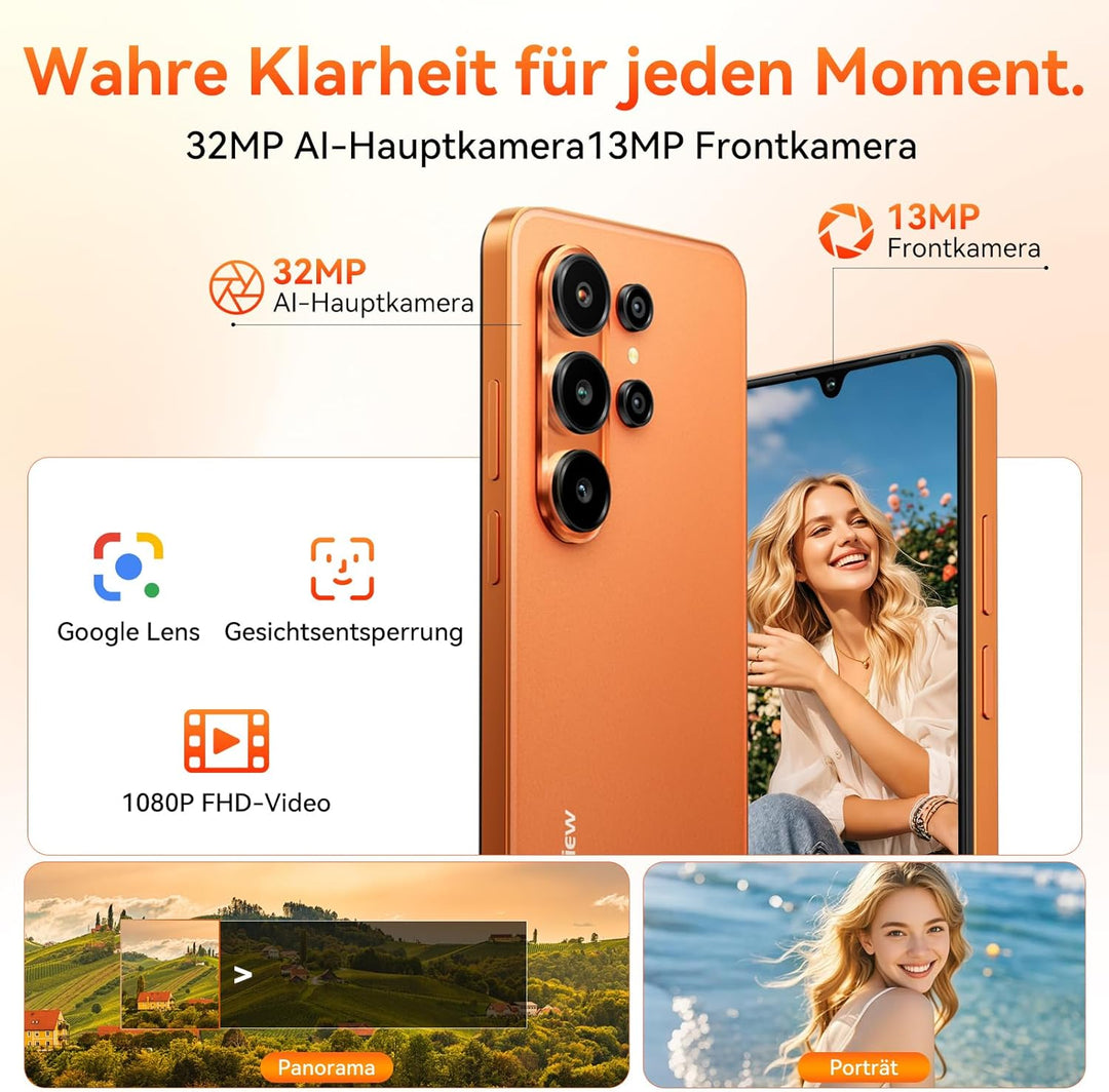 Blackview Wave 10C Handy Ohne Vertrag, 6,88" HD+ IPS Android 16 Smartphone, 16GB+32GB/1TB,32MP+13MP,