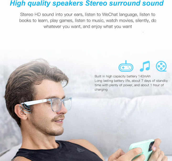 ASHATA Bluetooth-Brille, wasserdichte IP65-Sonnenbrille, Kabellose Musikbrille mit Elektronischer To