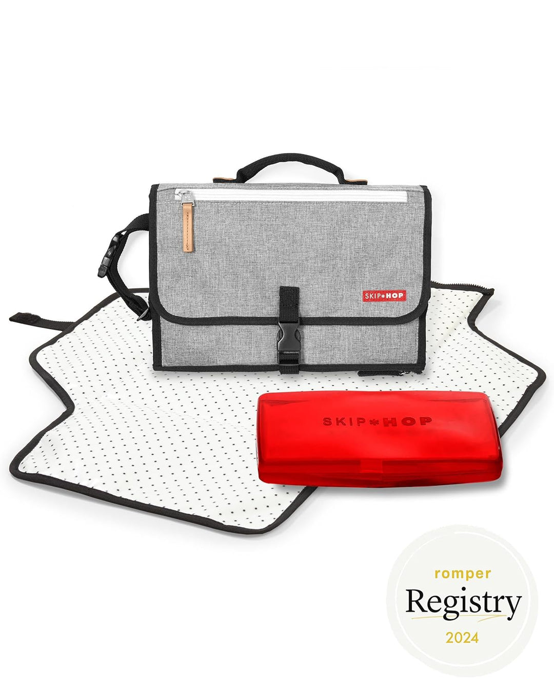 Skip Hop Pronto Mini Wickeltasche, Wickelstation für unterwegs, grey melange grau Einfarbige, grau E