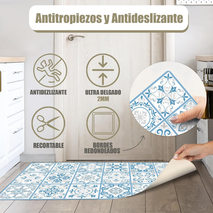 Nivellpublicitari Hydraulic Vinyl-Teppich, 120 x 60 cm, Blau - Küchenteppich - Badezimmerteppich - R