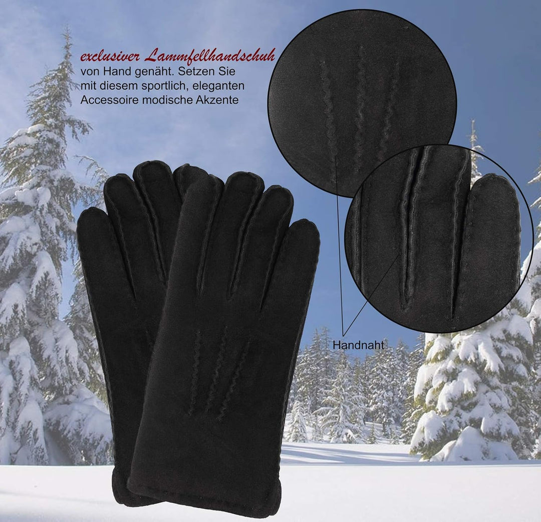 Harrys-Collection HC Damen Herren Handschuh aus echtem Lammfell M Schwarz, M Schwarz