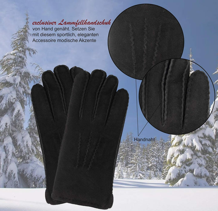 Harrys-Collection HC Damen Herren Handschuh aus echtem Lammfell M Schwarz, M Schwarz