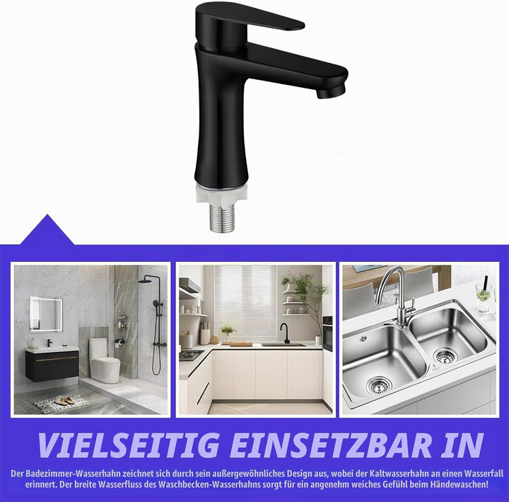 Edelstahl Badezimmer Wasserhahn Mit 80 cm Anschlussschlauch - Waschbecken Kaltwasserhahn Für Gäste W