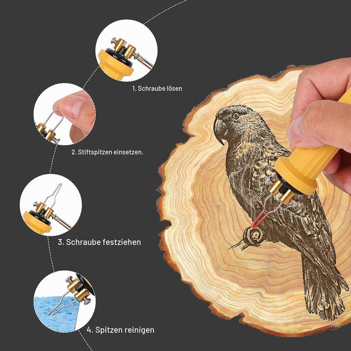 Holzbrenner zum Gravieren LCD-Display, Pyrography Machine mit 20 Spitzen, 250–750°C, für Holz Leder