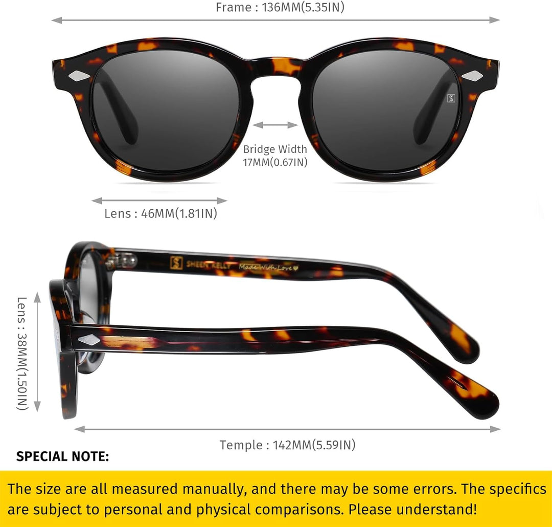 SHEEN KELLY Retro Acetat Ovale Sonnenbrille für Männer Frauen Hochauflösend Polarisierte Round Linse