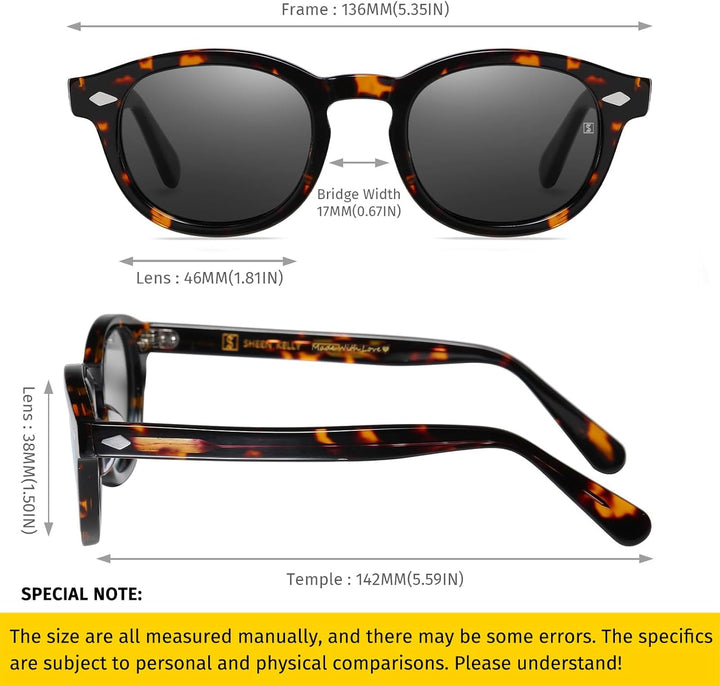 SHEEN KELLY Retro Acetat Ovale Sonnenbrille für Männer Frauen Hochauflösend Polarisierte Round Linse