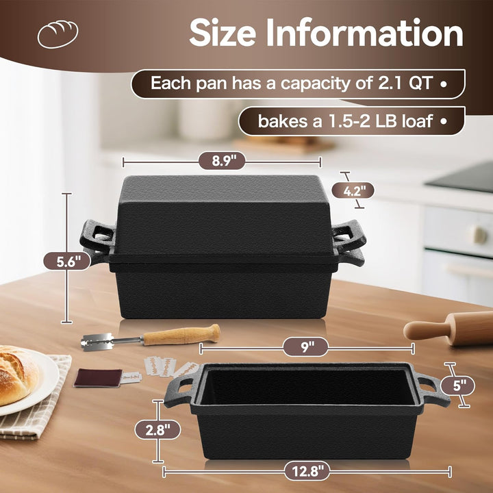 W&H Brotbackform mit Deckel,Gusseisen Topf inkl. Gärkorb, Ideal als Kastenform Brot, Toastbrot Backf