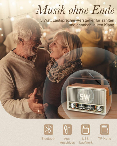 PRUNUS J-120 AM/FM/SW Retro Radio Klein, Kofferradio mit 1800mAh Akku, oder AC-Strom, Küchenradio No